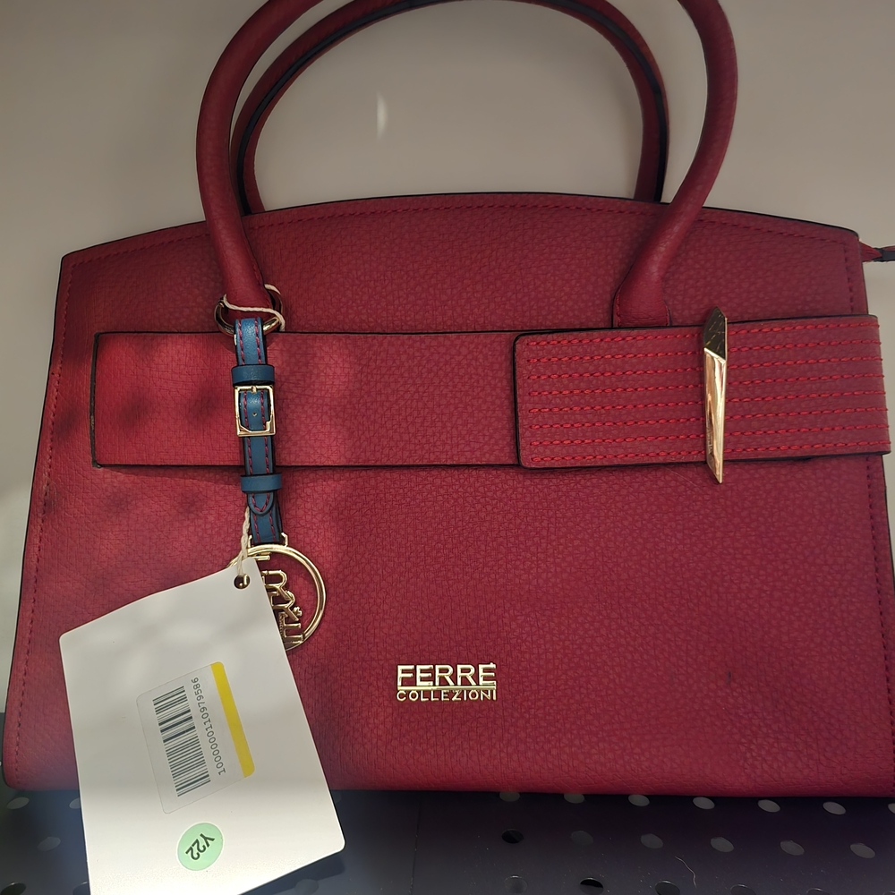 NWT Ferre Collezioni  Red Structured Satchel Bag Purse